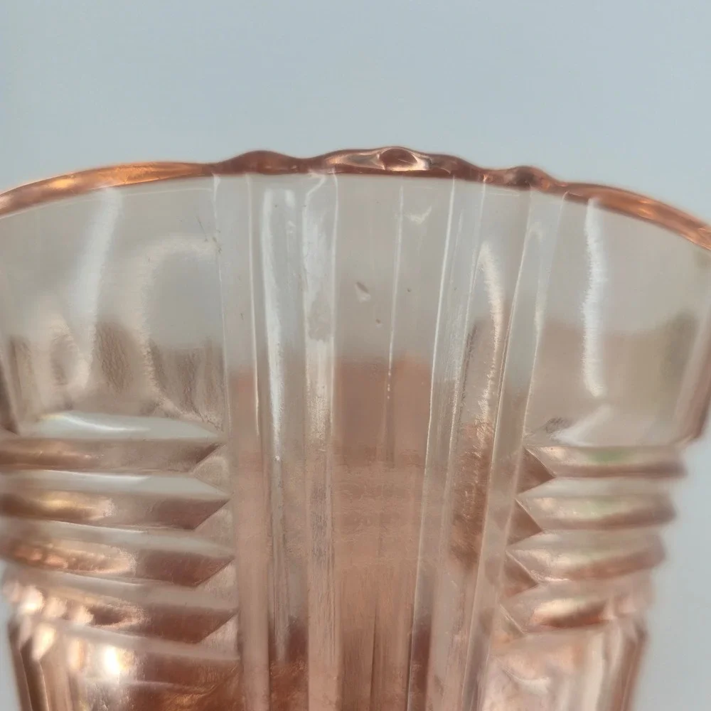 Vintage Pink Depression Glass Vase Art Deco Geometric Prismatic 7 Inch Blush